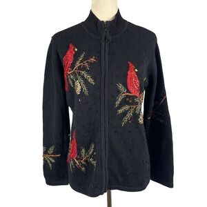 Vintage Heirloom Collectibles Christmas Cardinal Bird Beaded SequinCardiganSmall